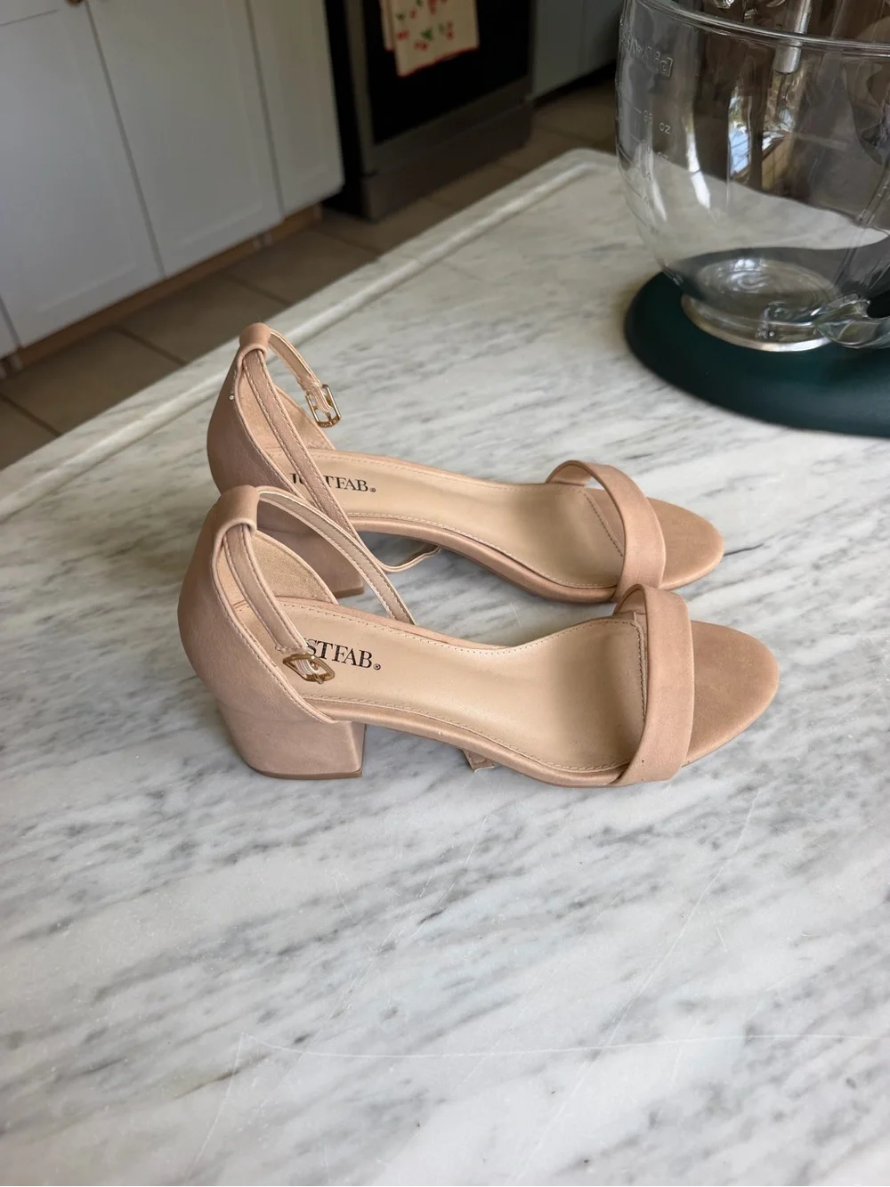 JustFab Blush Nude Open-Toe Ankle-Strap Heels